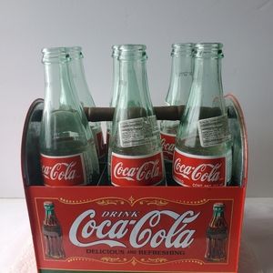 2002 COCA-COLA Glass Soda Bottles Made in Mexico 355ml Green Tint in Tin  Crate